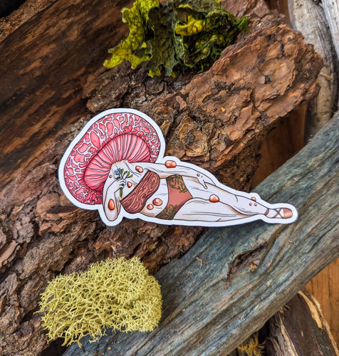 Wrinkled Peach Mushroom Pinup Girl  Sticker: Clear Laminate