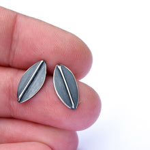 Striped Leaf Studs, Sterling Silver