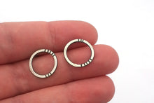 Striped Circle Studs in Sterling Silver